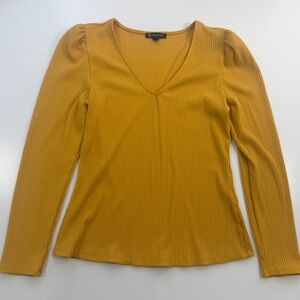 INC International Concepts Mustard Ribbed Knit Top Size Large